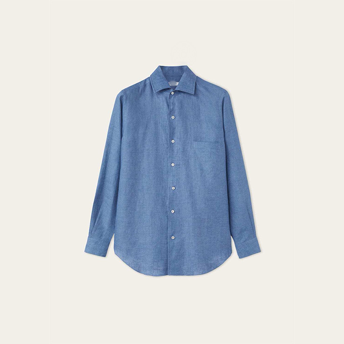 loro piana point collar linen long‑sleeve shirt
